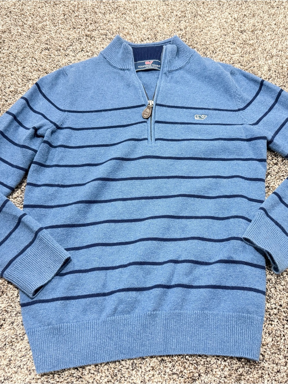 Vineyard Vines Light Blue Striped Half-Zip Sweater Youth Medium